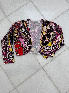 Cropped Paisley CACHE Bolero - Pink, Red, Yellow, Black, XS